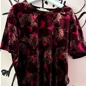 Urban Outfitters Burgundy Velvet Butterfly Tee